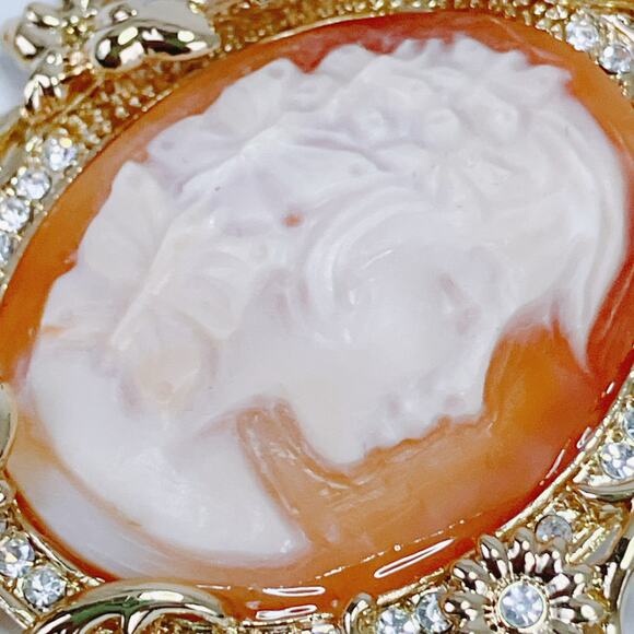 Amedeo Butterfly Lady Face Cameo Pendant Necklace Victorian Revival Brooch - Picture 6 of 15